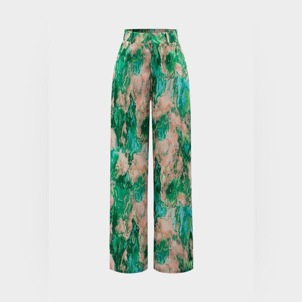 Elegant Green and Pink Wide Leg Pants